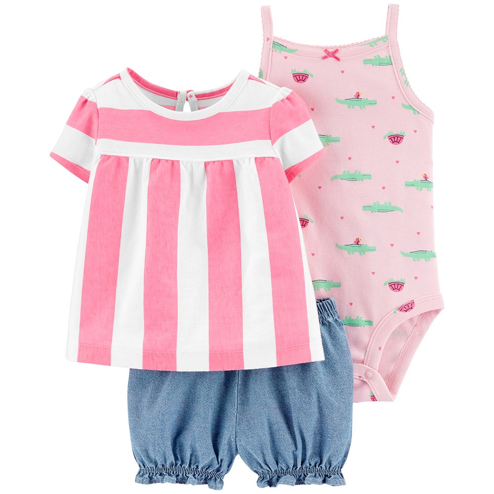 Carter's 3-Piece Striped Little Short Set | Baby Girl