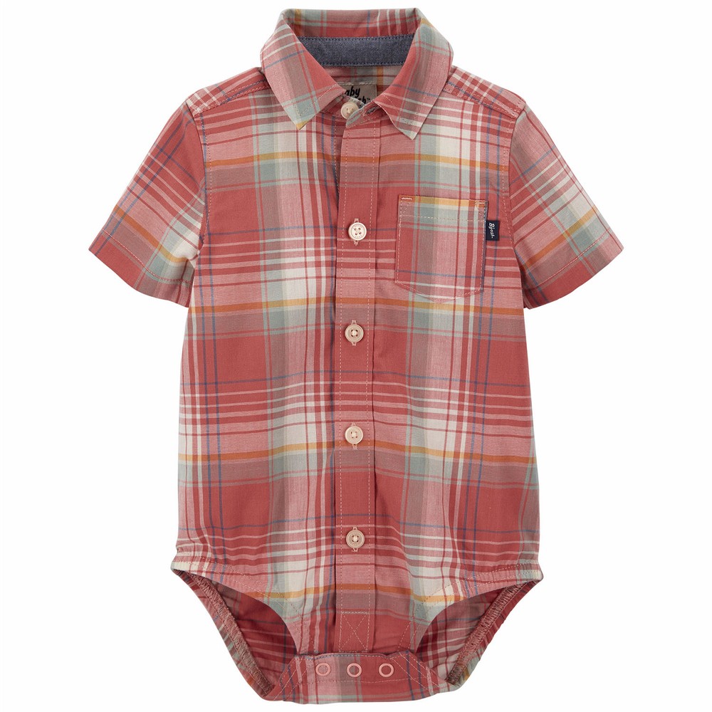 OshKosh B'gosh Plaid Button-Front S/S Bodysuit | Baby Boy