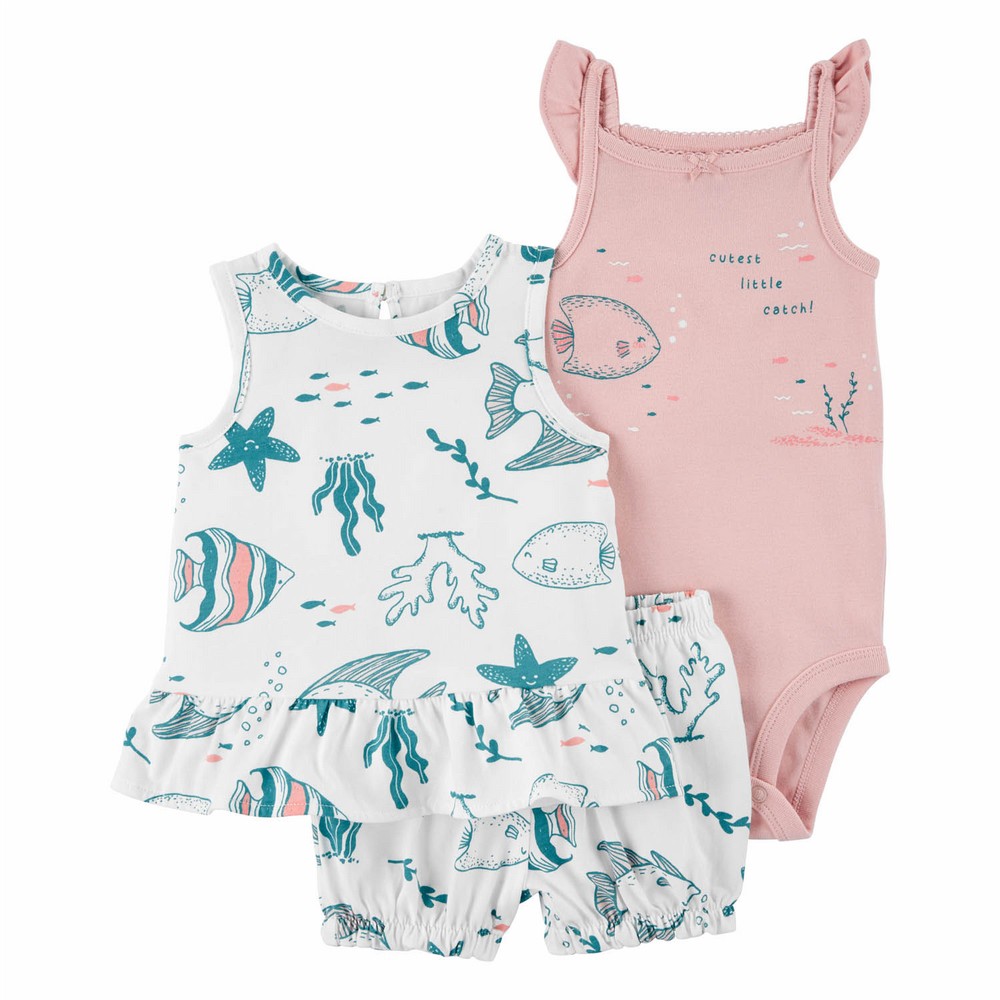 Carter's 3-Piece Fish Little Short Set | Baby Girl