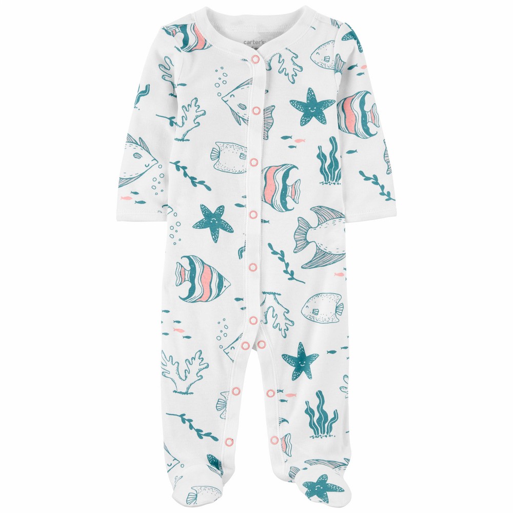 Carter's Aquatic Life Snap-Up Cotton Footie Sleep & Play Onesie | Baby Girl