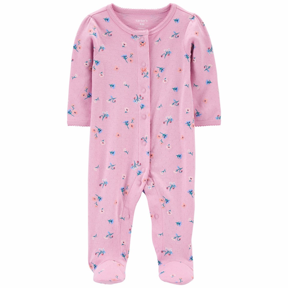 Carter's Floral Snap-Up Cotton Texture Sleep & Play Onesie | Baby Girl