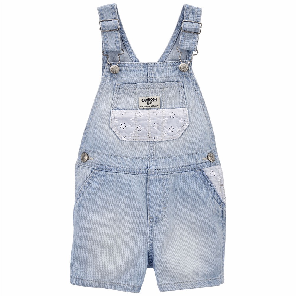 OshKosh B'gosh Eyelet Denim Shortalls in Pastel Wash | Toddler Girl