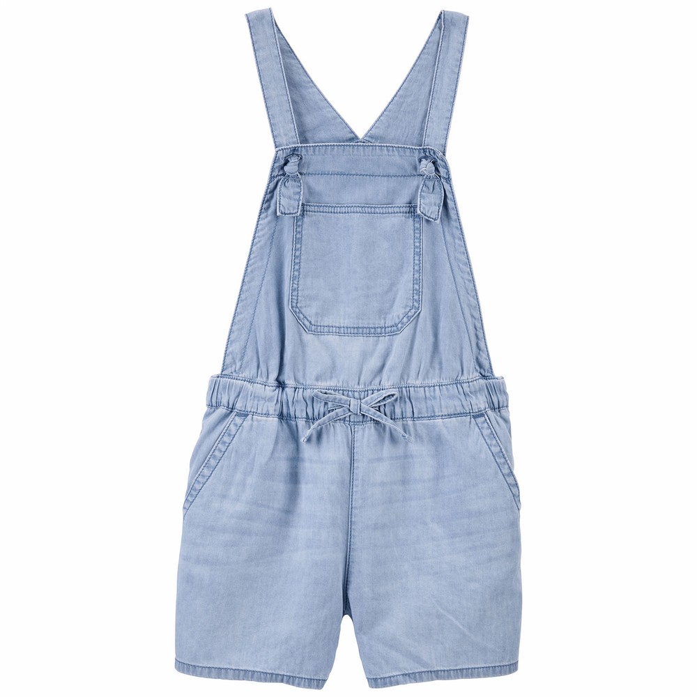 OshKosh B'gosh Denim Light Wash Drawstring Shortalls | Girl